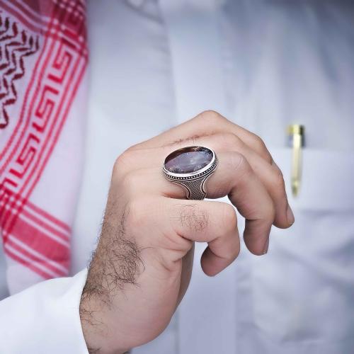 خاتم فضة عقيق يماني طحلبي