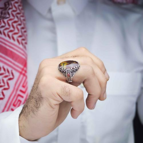 خاتم فضة عقيق يماني بركاني