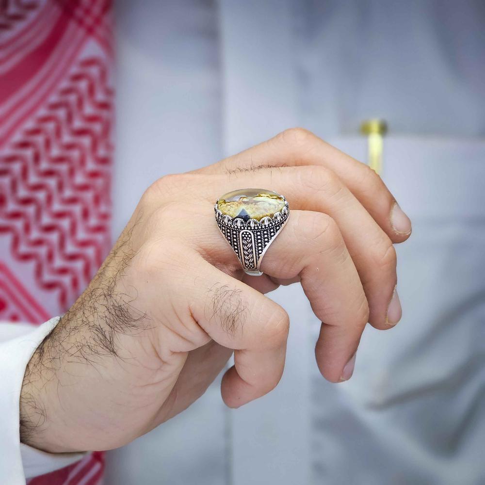 خاتم فضة عقيق يماني خرايطي نادر
