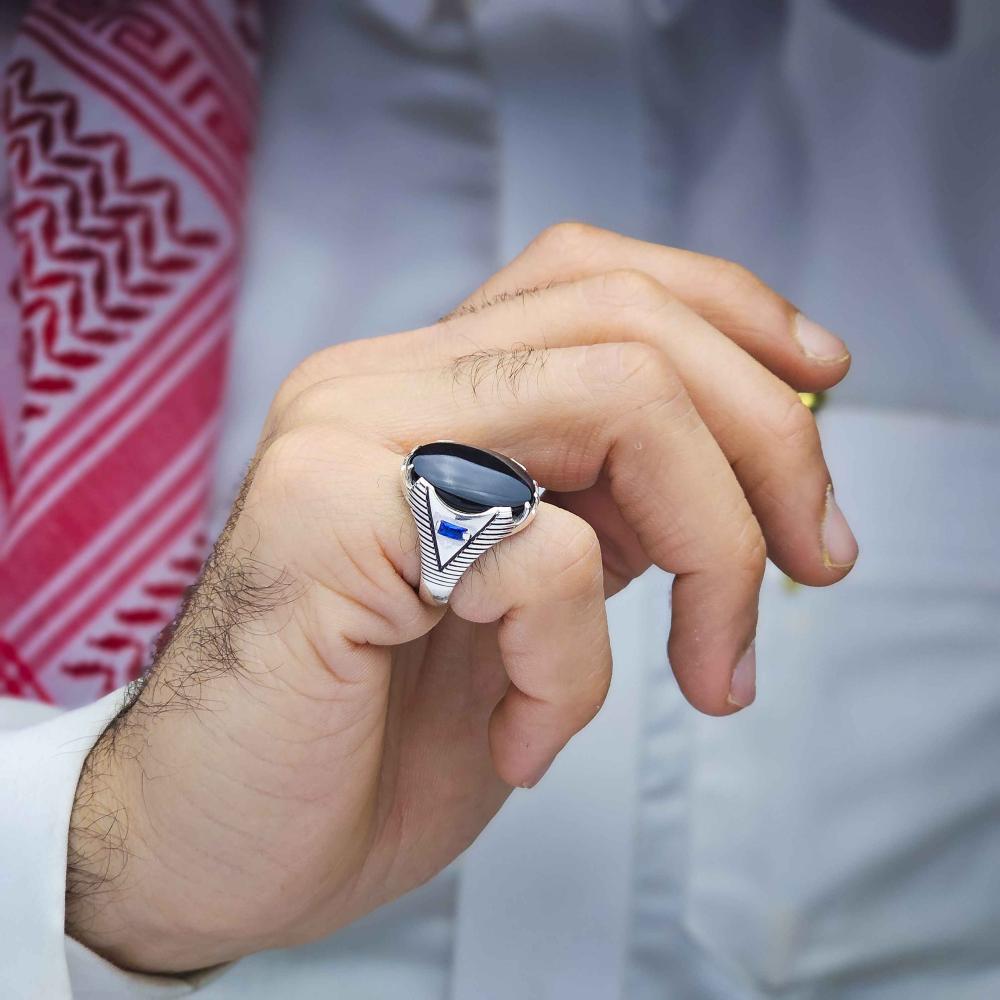 خاتم فضة عقيق يماني اسود