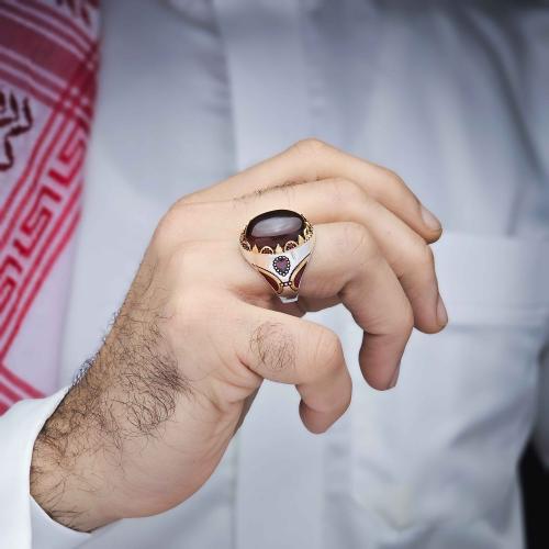 خاتم فضة عقيق يماني كبدي