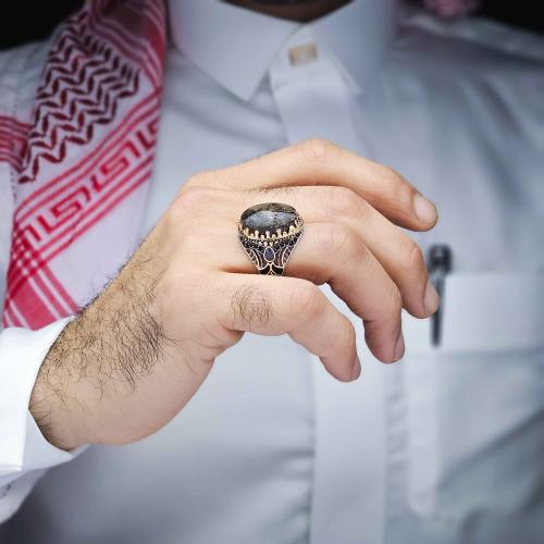 خاتم فضة عقيق يماني طحلبي