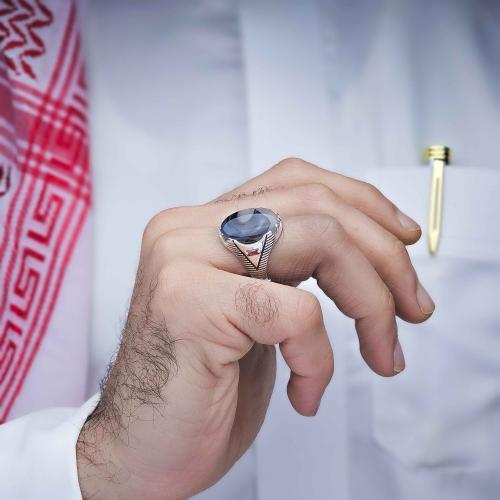 خاتم فضة عقيق يماني مزهر نادر