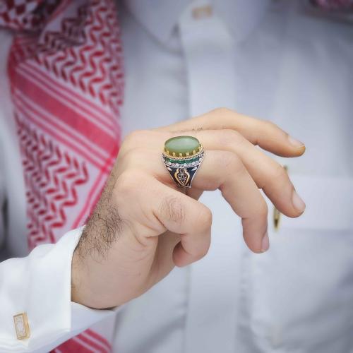 خاتم فضة عقيق يماني اخضر
