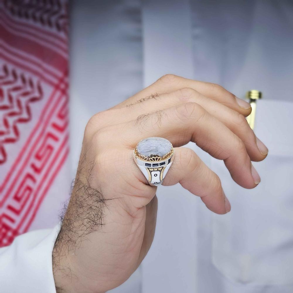 خاتم فضة عقيق يماني مسماري