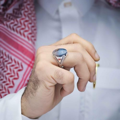 خاتم فضة عقيق يماني طحلبي بحري