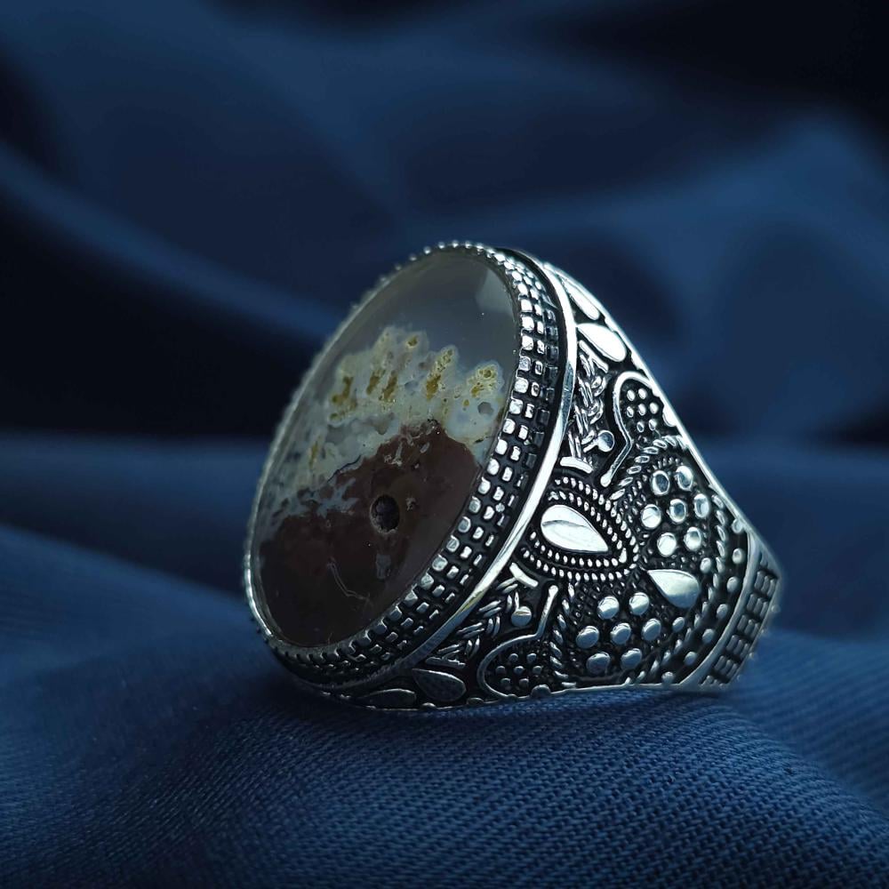 خاتم فضة عقيق يماني طحلبي