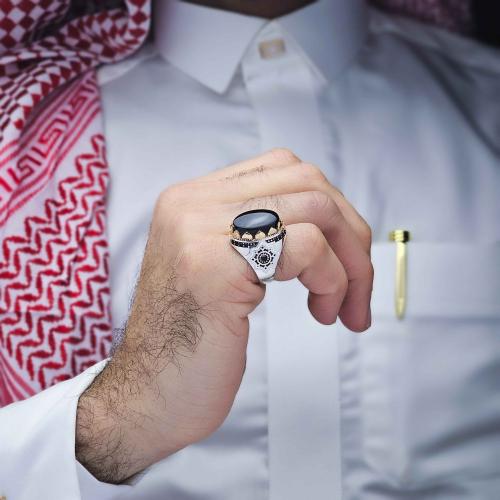 خاتم فضة عقيق يماني اسود
