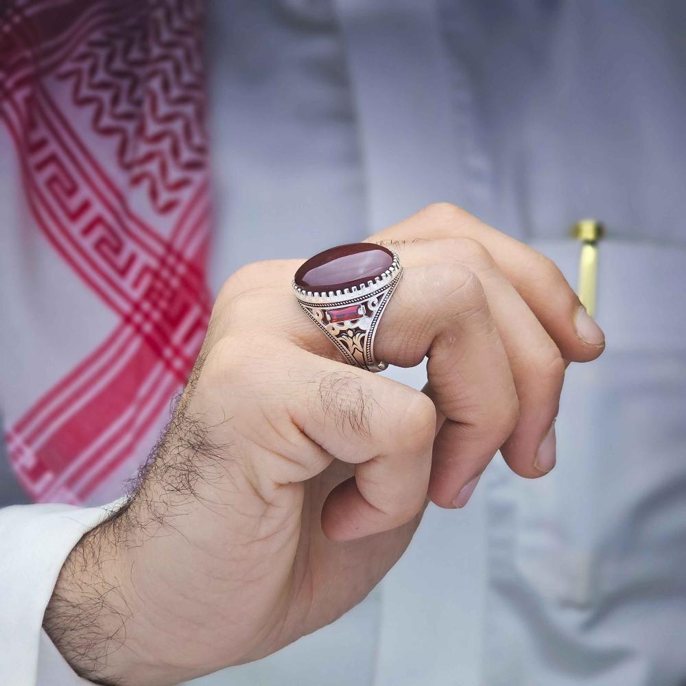 خاتم فضة عقيق يماني كرزي