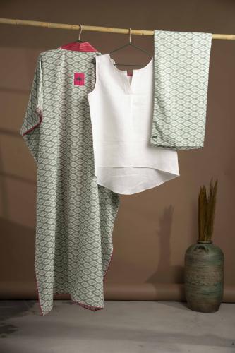 Green Basil Leaves Kimono Set