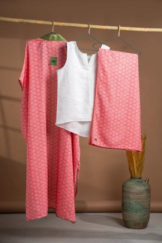 Kimono Salmon and green Grass Color Kimono Set