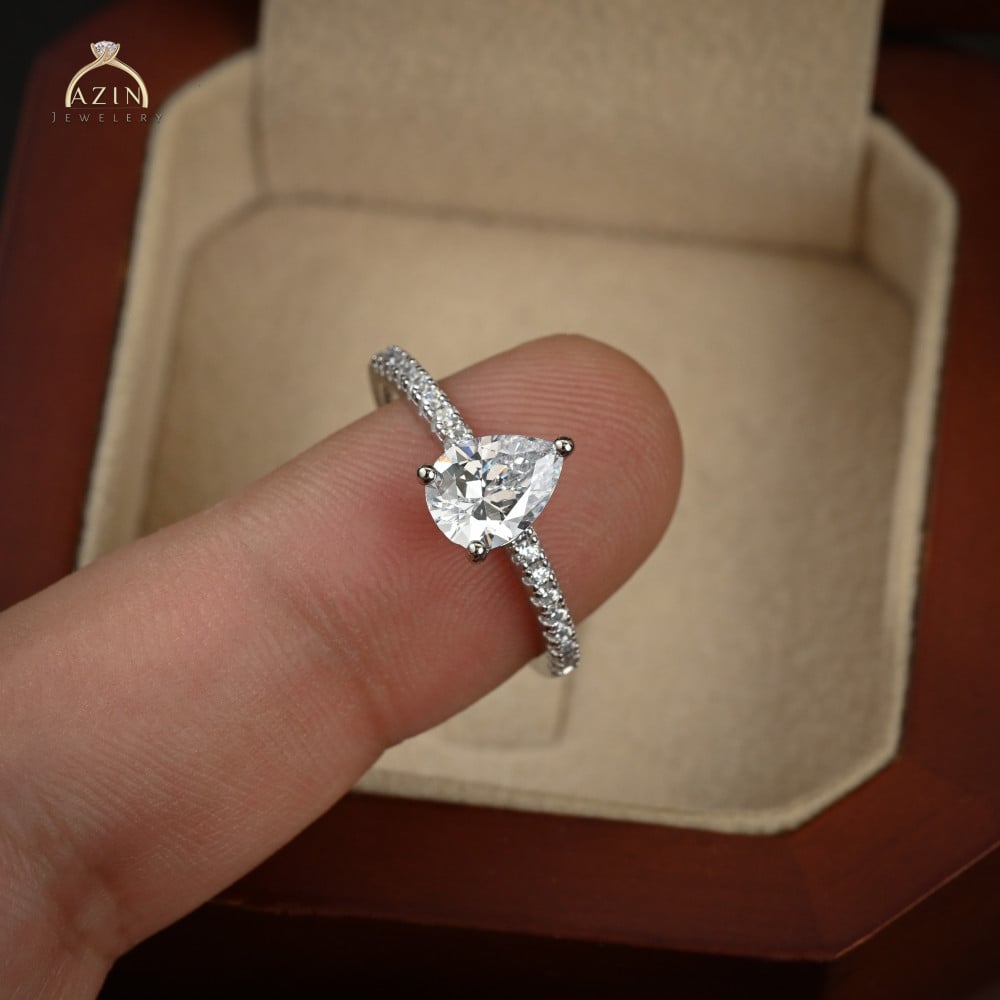 Rose Quartz Crystal Teardrop Ring || 18k Gold Plated Women's Ring