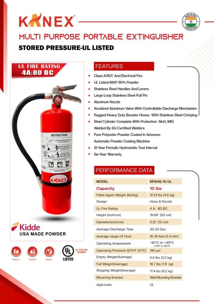 Fire Extinguisher ABC Dry Chemical Powder 10lbsUL Listed alnajma alwataniyah for Safety Tools and Materials