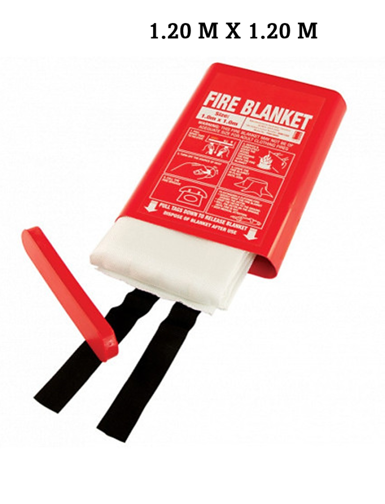FIRE Blanket 1.2m x 1.2m |  FIREBLANKET | FEATURES DIMENSION: 1.2MX1.2M(4FtX4Ft) THICKNESS:0.43 MM | Made of 100% Fibre Glass Fabric Quick Release Pull Tapes Wall-Mount