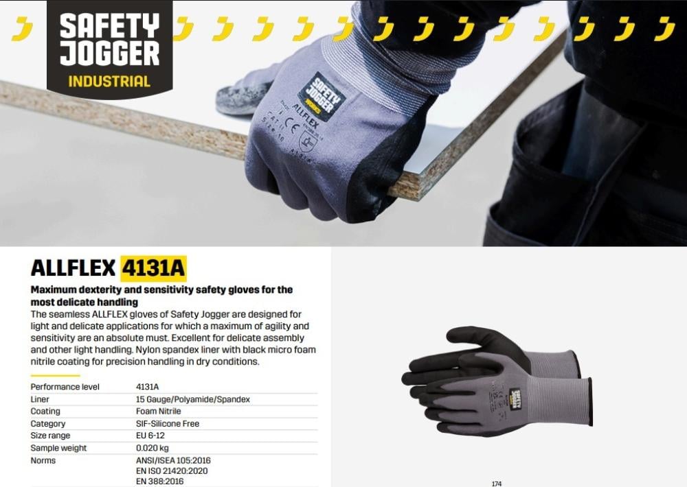 ALLFLEX 4 1 3 1 A - SAFETY JOGGER MAXIMUM DEXTERITY AND SENSITIVITY SAFETY GLOVES FOR THE MOST DELICATE HANDLING