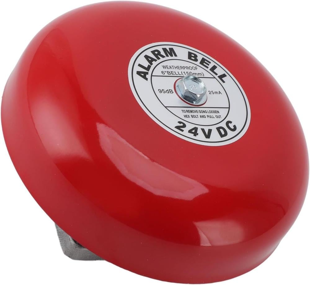 FIRE ALARM BELL, 6IN 95DB 24V RED ALUMINUM SECURITY BELL ELECTRIC | WAREHOUSE ALARM BELL FOR HOME HOTEL