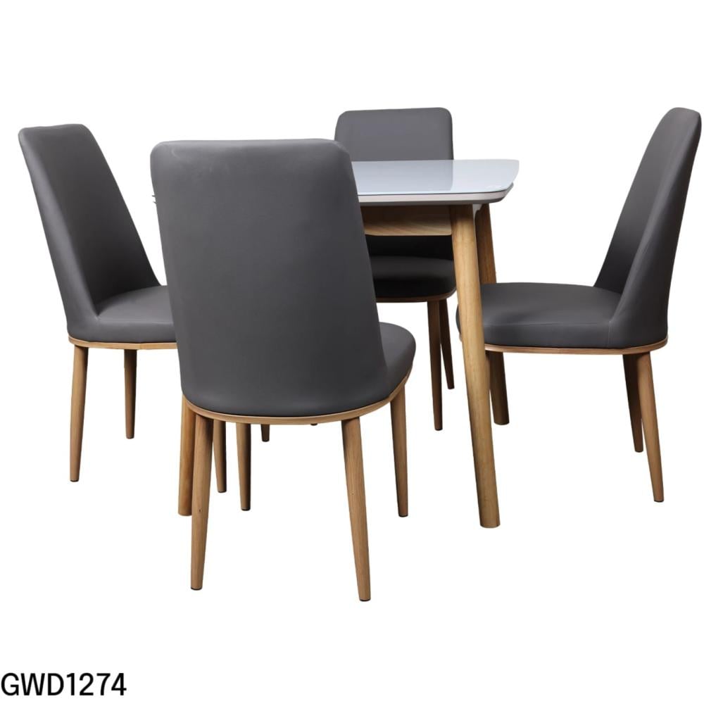طقم طاولة طعام سطح زجاجي مربع مع 4 كراسي جلد رصاصي  GWD-1274-4