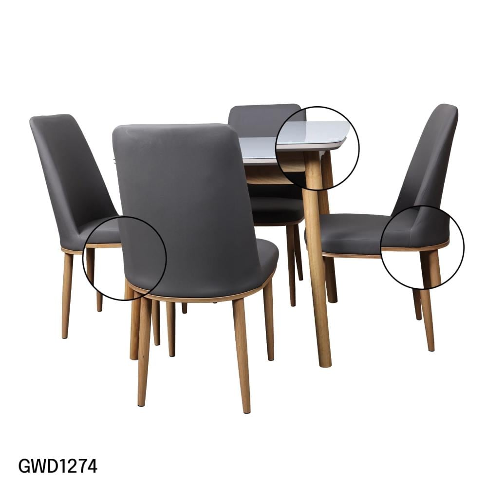 طقم طاولة طعام سطح زجاجي مربع مع 4 كراسي جلد رصاصي  GWD-1274-4
