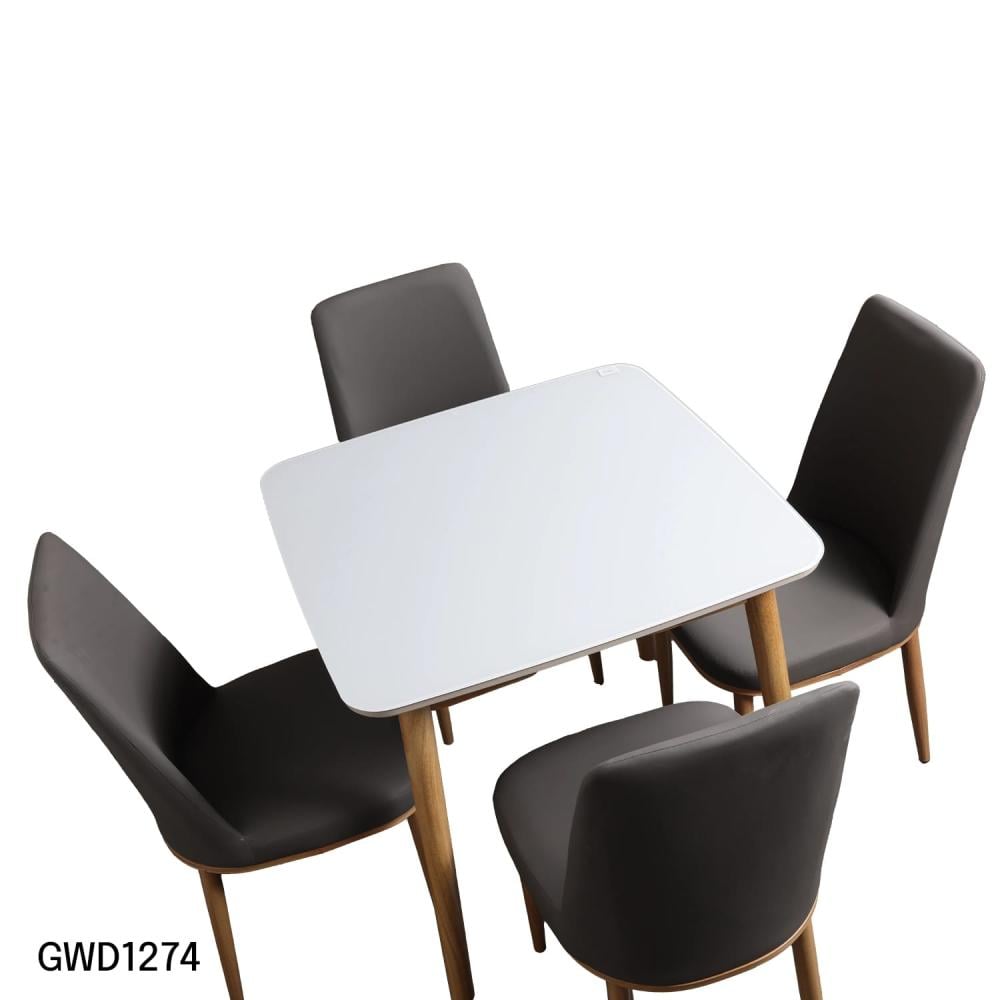 طقم طاولة طعام سطح زجاجي مربع مع 4 كراسي جلد رصاصي  GWD-1274-4
