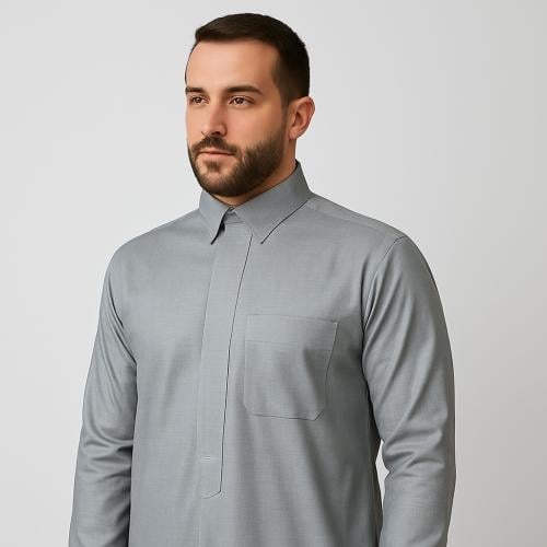 ثوب البلد رجالي -رصاصي قلاب - يد ساده - سحاب