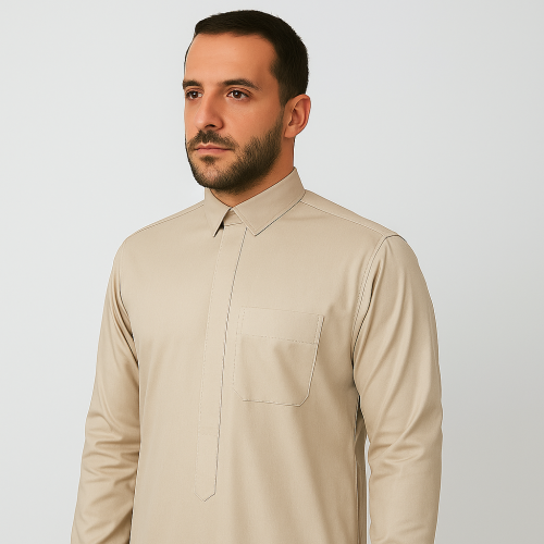 ثوب البلد رجالي-بيج قلاب- يد ساده- سحاب