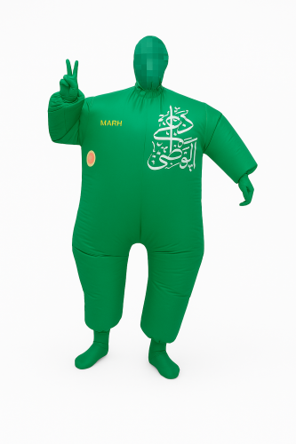 زي احتفالي منفوخ باللون الأخضر مطبوع بشعار اليوم ا...