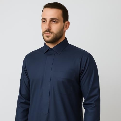 ثوب البلد رجالي - كحلي قلاب- يد ساده- سحاب