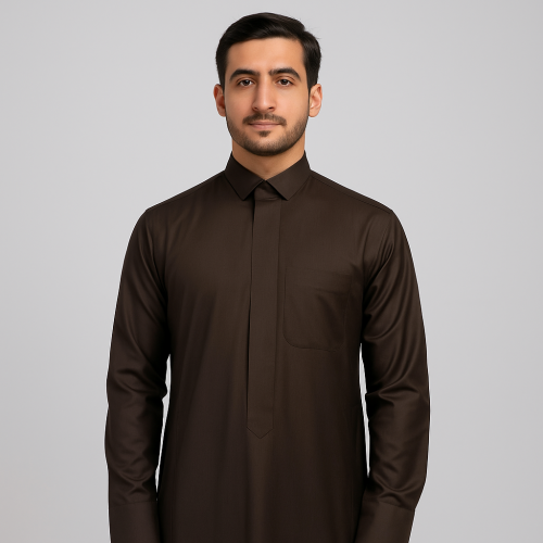 ثوب البلد رجالي- بني غامق قلاب- يد ساده - سحاب