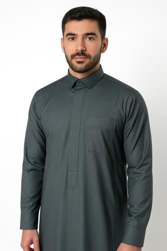 ثوب البلد رجالي- رصاصي غامق- يد ساده - سحاب
