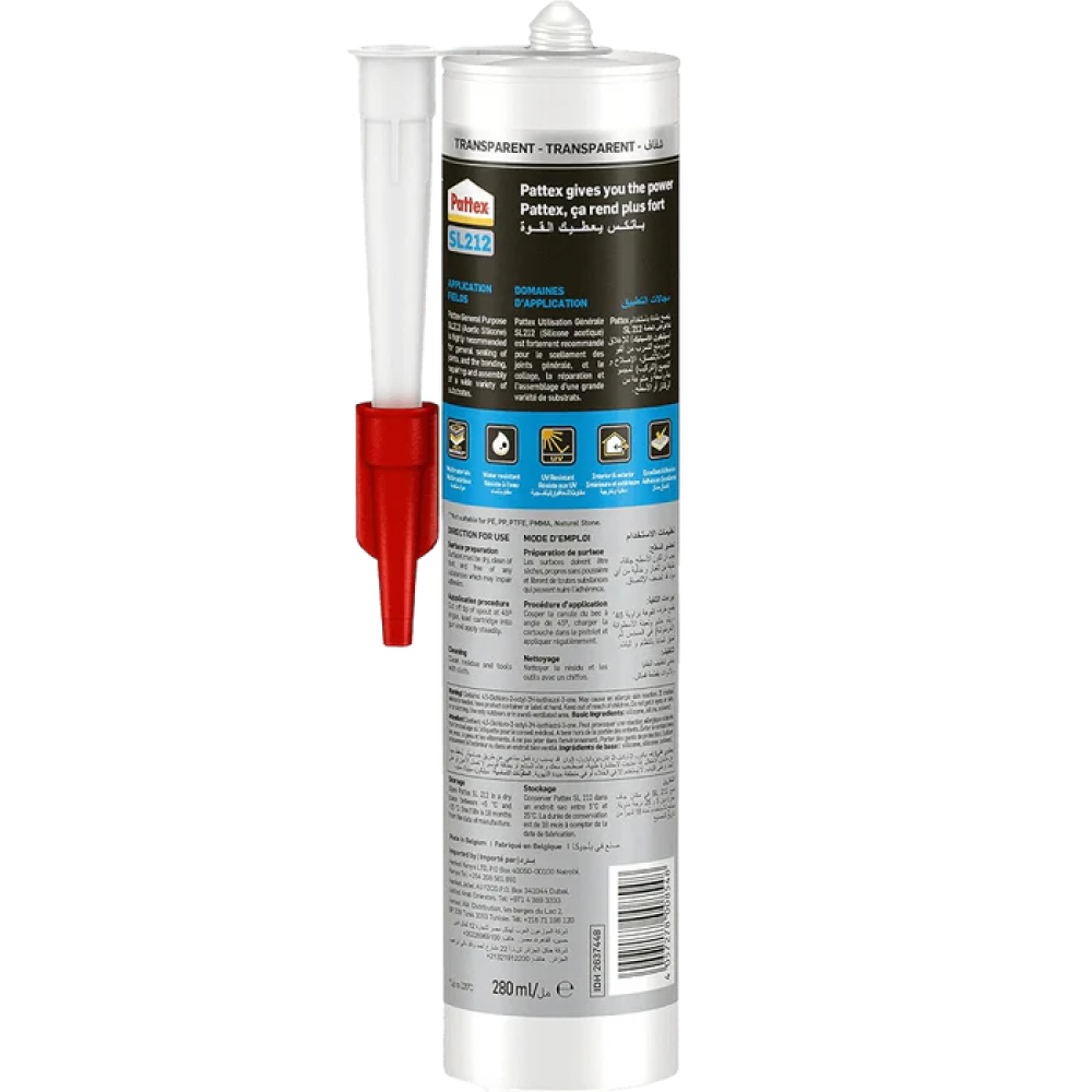 سيليكون باتكس SL212 الشفاف – مانع تسرب عام عالي الجودة بسعة 280 مل