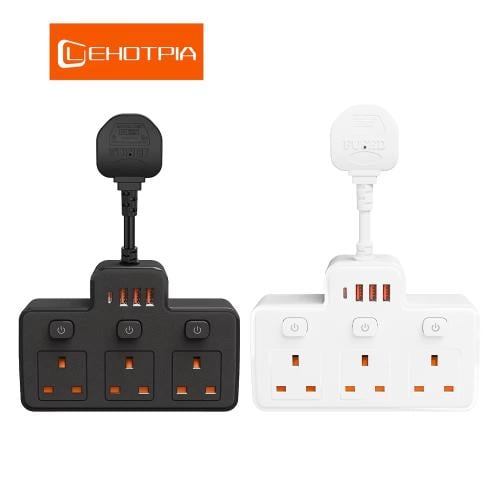 مشترك كهربائي جداري UK متعدد المنافذ مع USB-C وشحن سريع