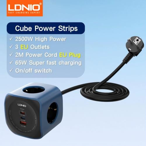 مشترك كهربائي LDNIO 65W متعدد المنافذ USB-C