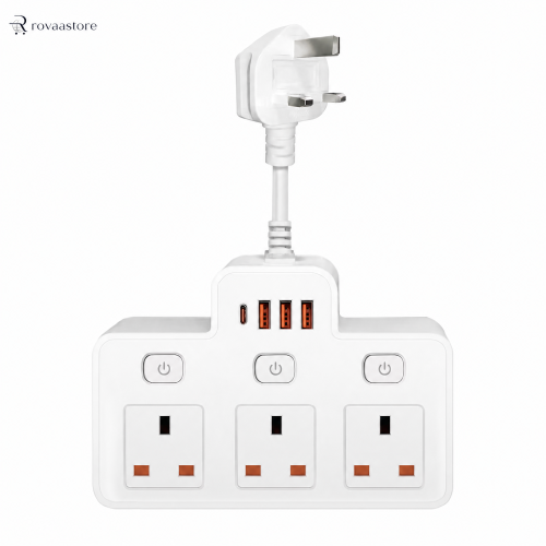 مشترك كهربائي جداري UK متعدد المنافذ مع USB-C وشحن سريع