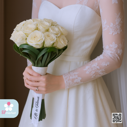 مسكة عروس ورد جوري طبيعي مع تاج بألاسماء و التاريخ...