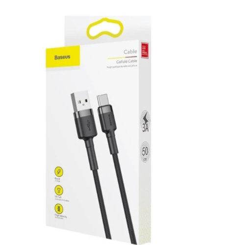 كابل قماش تايب سي - USB من بيسوس 3A بطول 1م - أسود