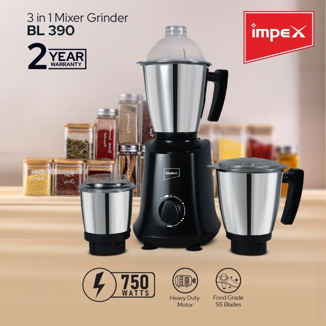 Impex 750 W in Mixer Grinder ,BL 390 Black Best Home