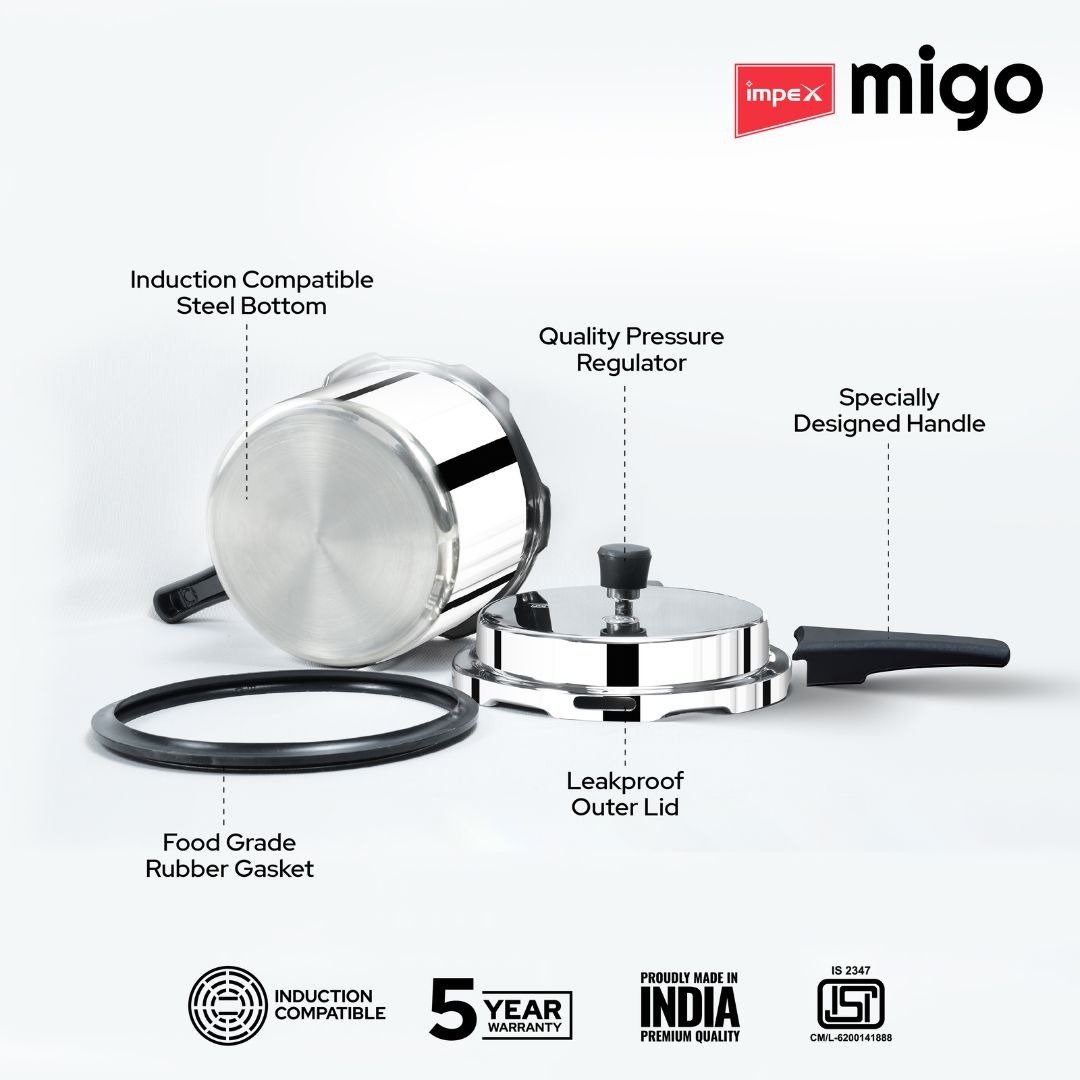 Impex Migo 3L Triply Stainless Steel Pressure Cooker With a 5-Year