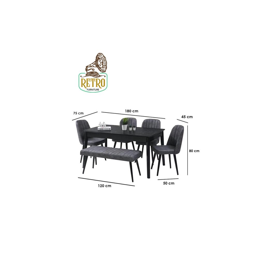 طاولة سفرة + 4 كراسي وبانكيت - رمادي×أسود