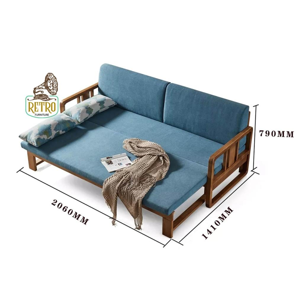 كنب سرير 206 سم –  أزرق×خشبي