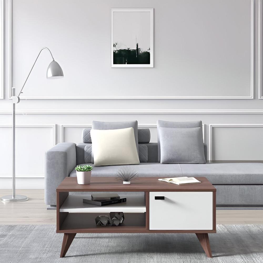 طاولة قهوة 100 سم - بني × أبيض