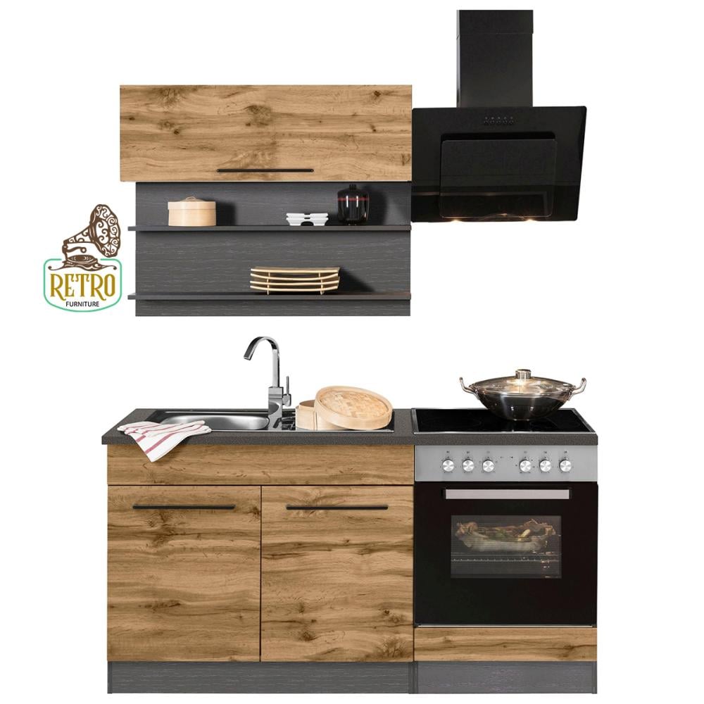 وحدة تخزين مطبخ-رمادي×خشبي