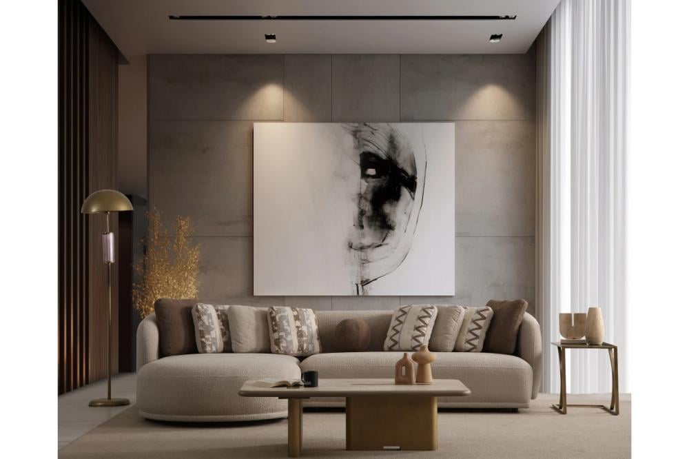 كنبة زاوية مودرن -بيج × بني