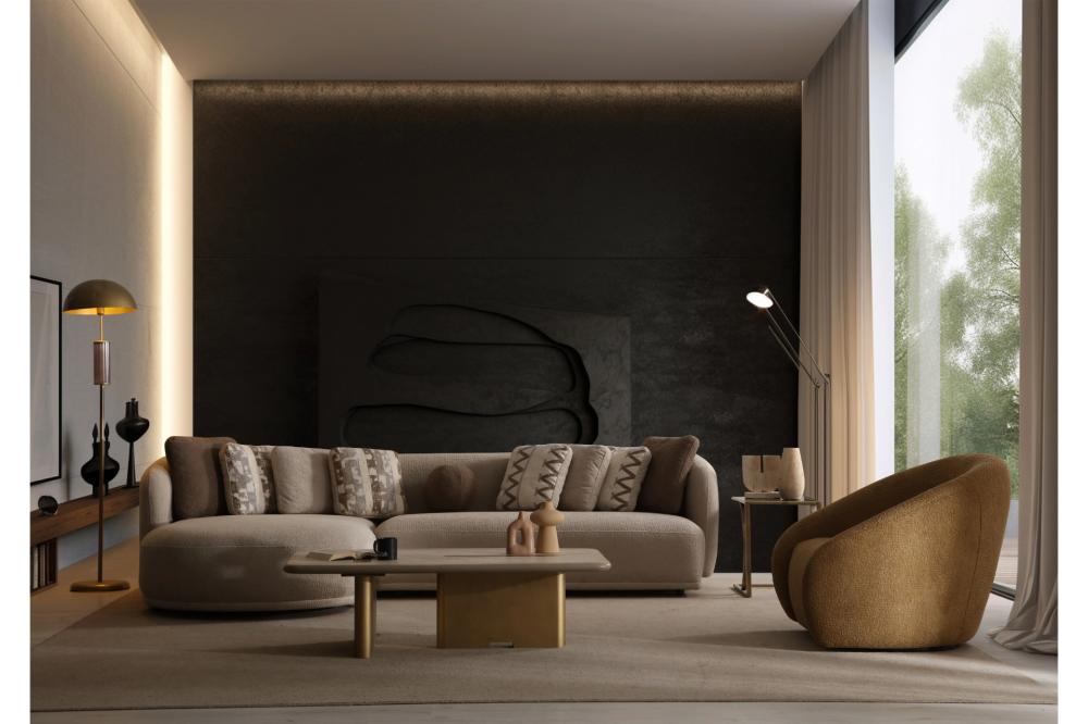 كنبة زاوية مودرن -بيج × بني