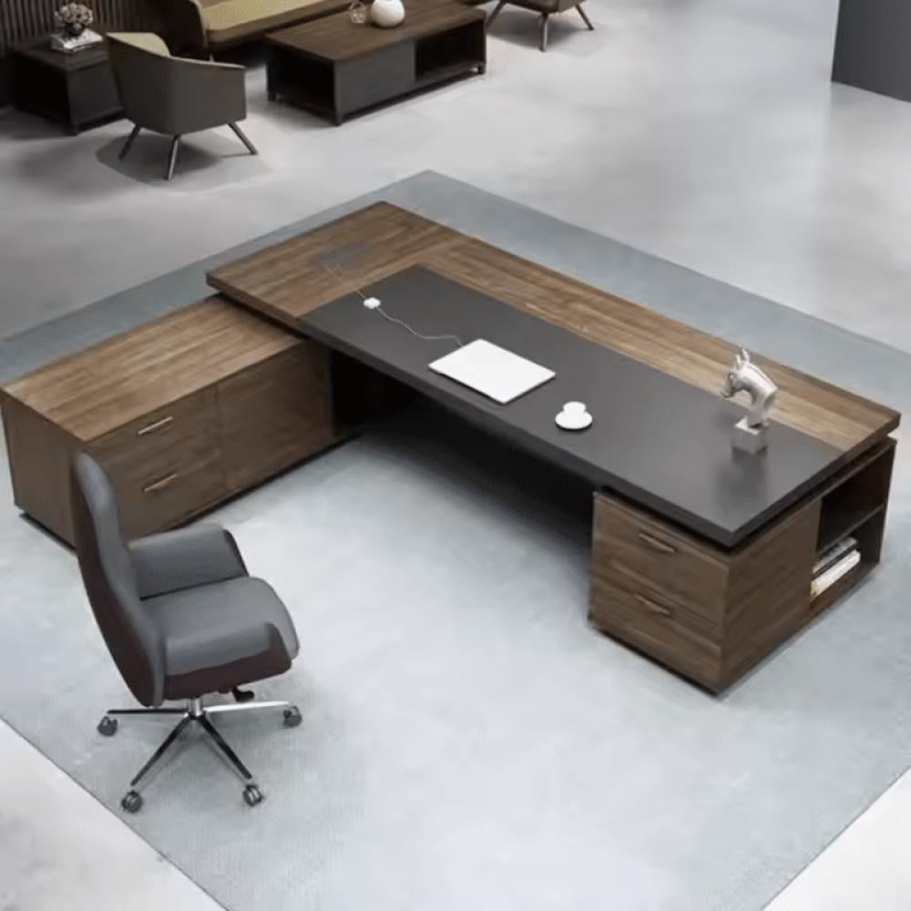 مكتب مودرن 200سم-اسود×خشبي