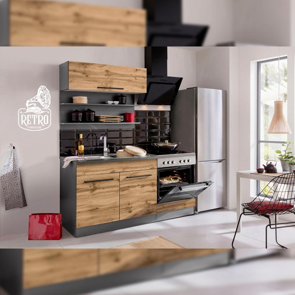 وحدة تخزين مطبخ-رمادي×خشبي