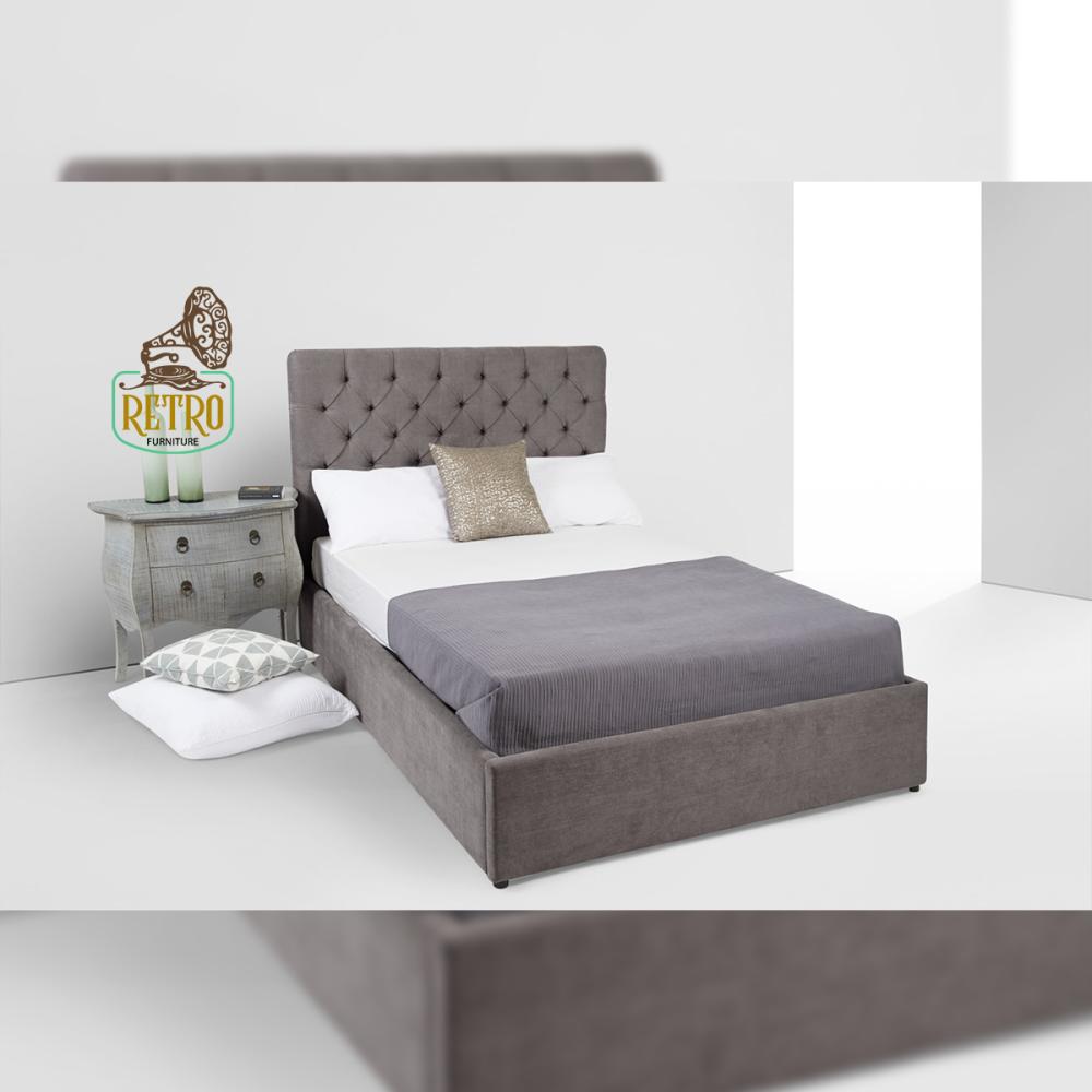 سرير مصنوع من خشب زان وقماش قطيفة عالي الجودة