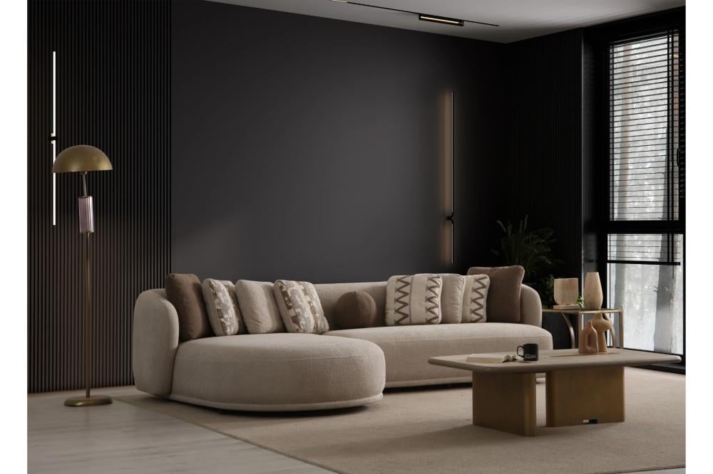 كنبة زاوية مودرن -بيج × بني