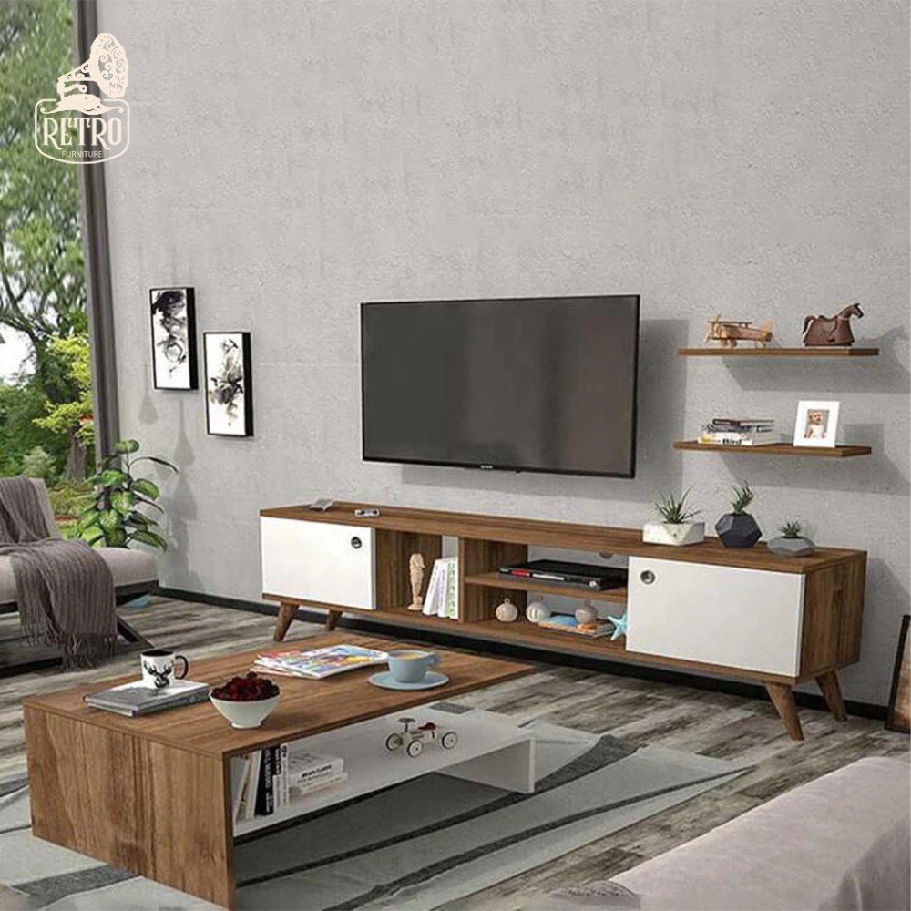 وحدة عرض و ارفف - أبيض/بيج