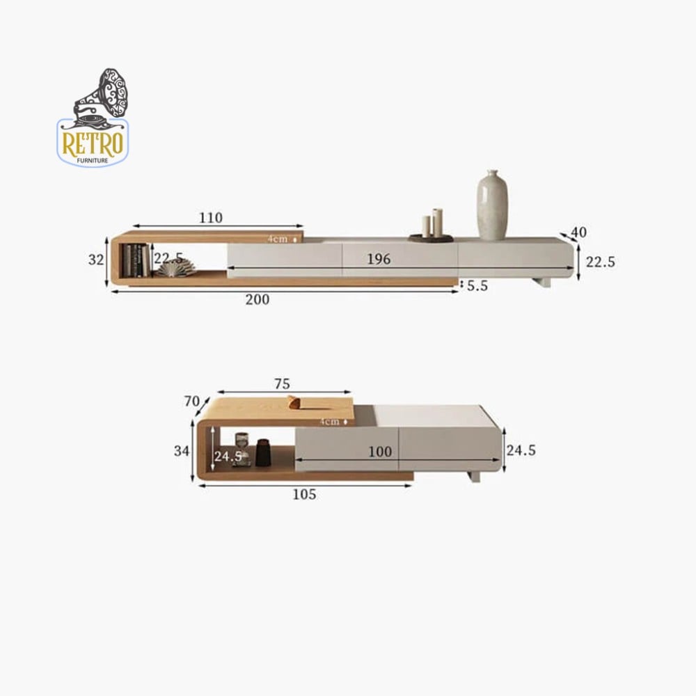 طقم طاولة تلفزيون و طاولة قهوة - أبيض×بيج