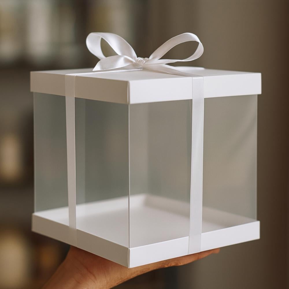 علب كيك بلاستيك لون ابيض بحبل